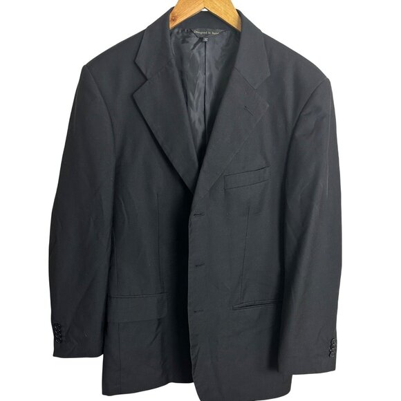 Mens Black Cotton Polished Polyester Suit Jacket Blazern by Designed in Rome Bra - Picture 13 of 16